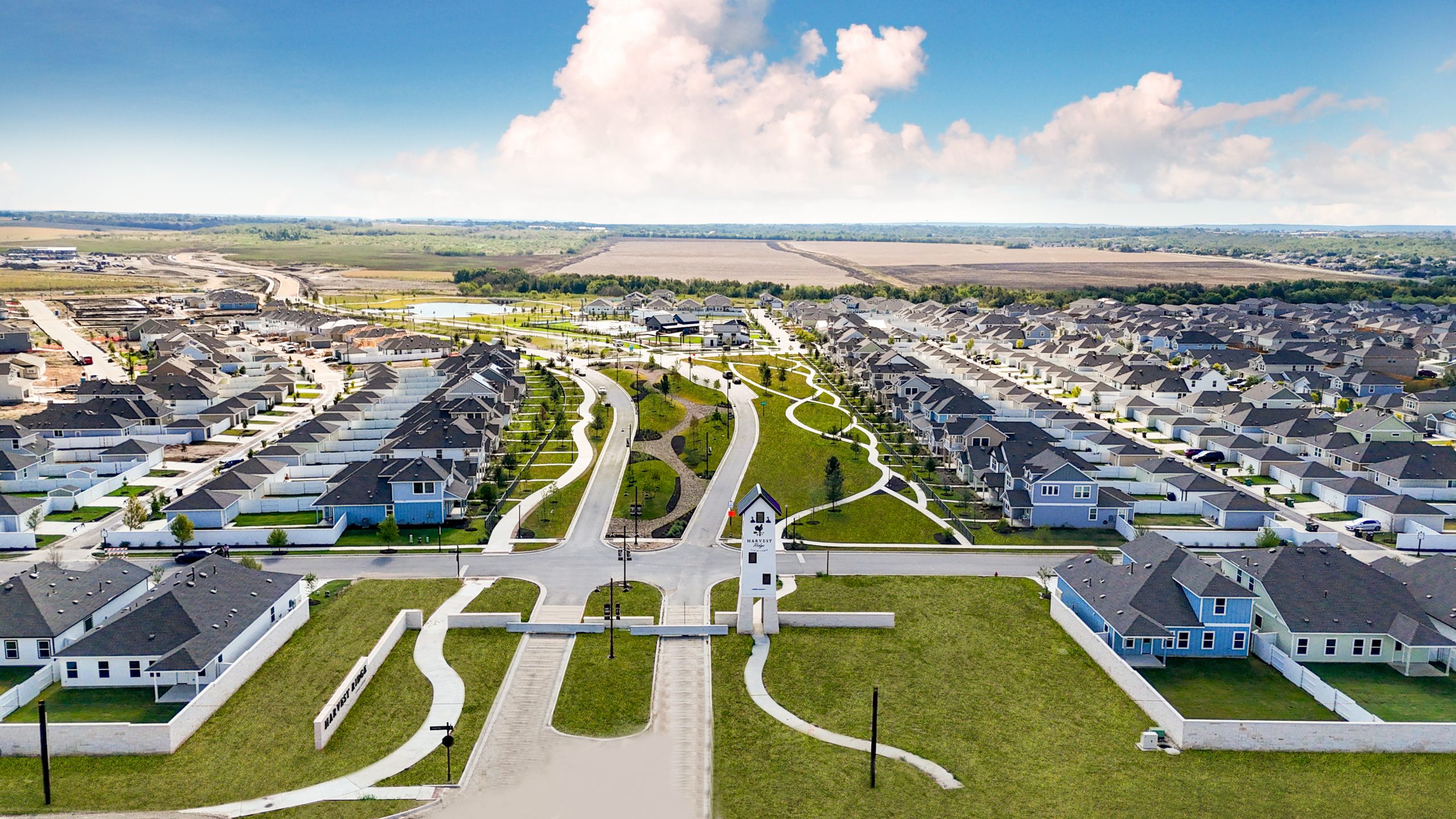 Aerial photo of our Harvest Ridge new home community in Elgin