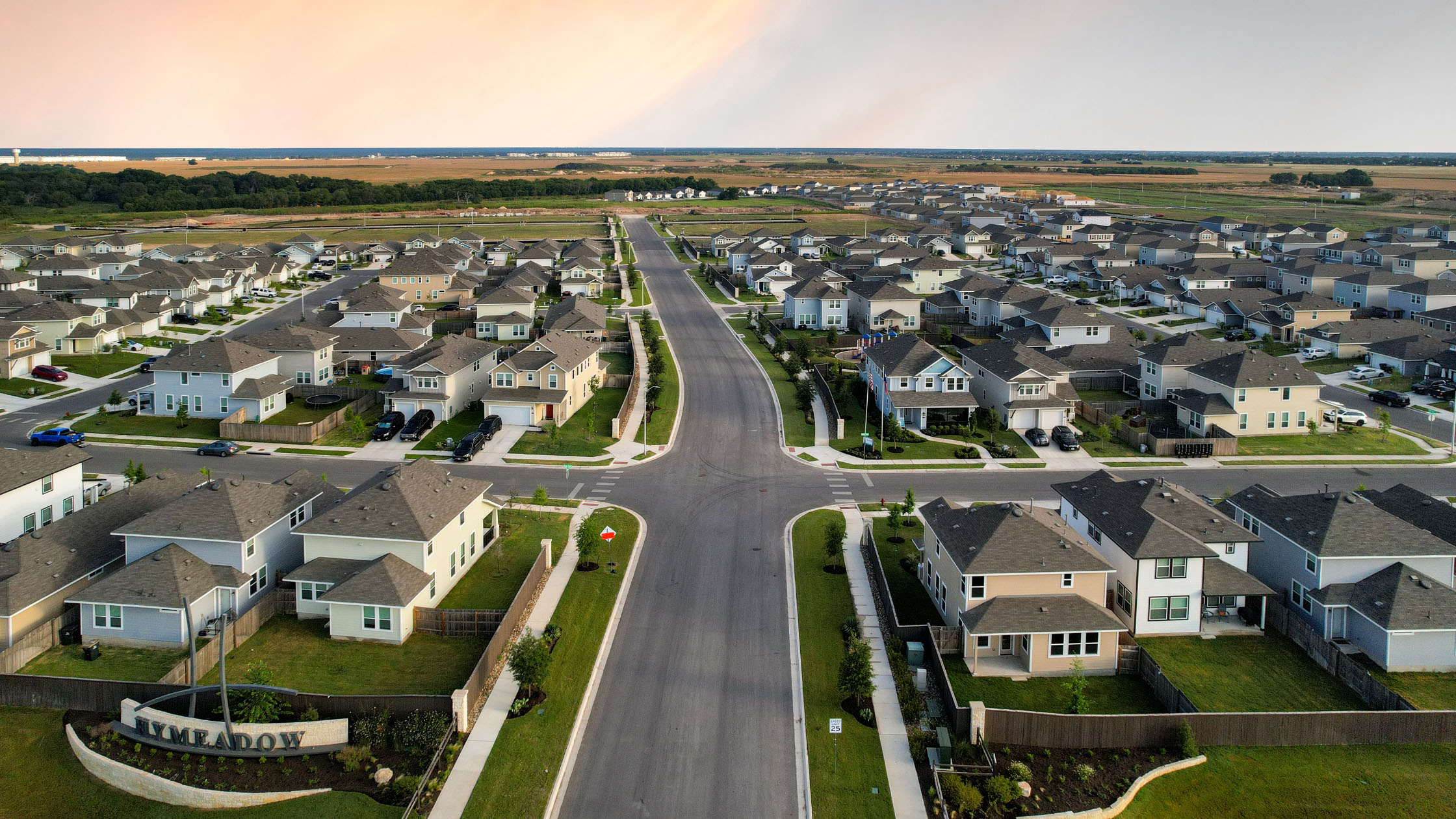 Aerial picture of Hymeadow Community for Community Impact Article of Brohn Homes.