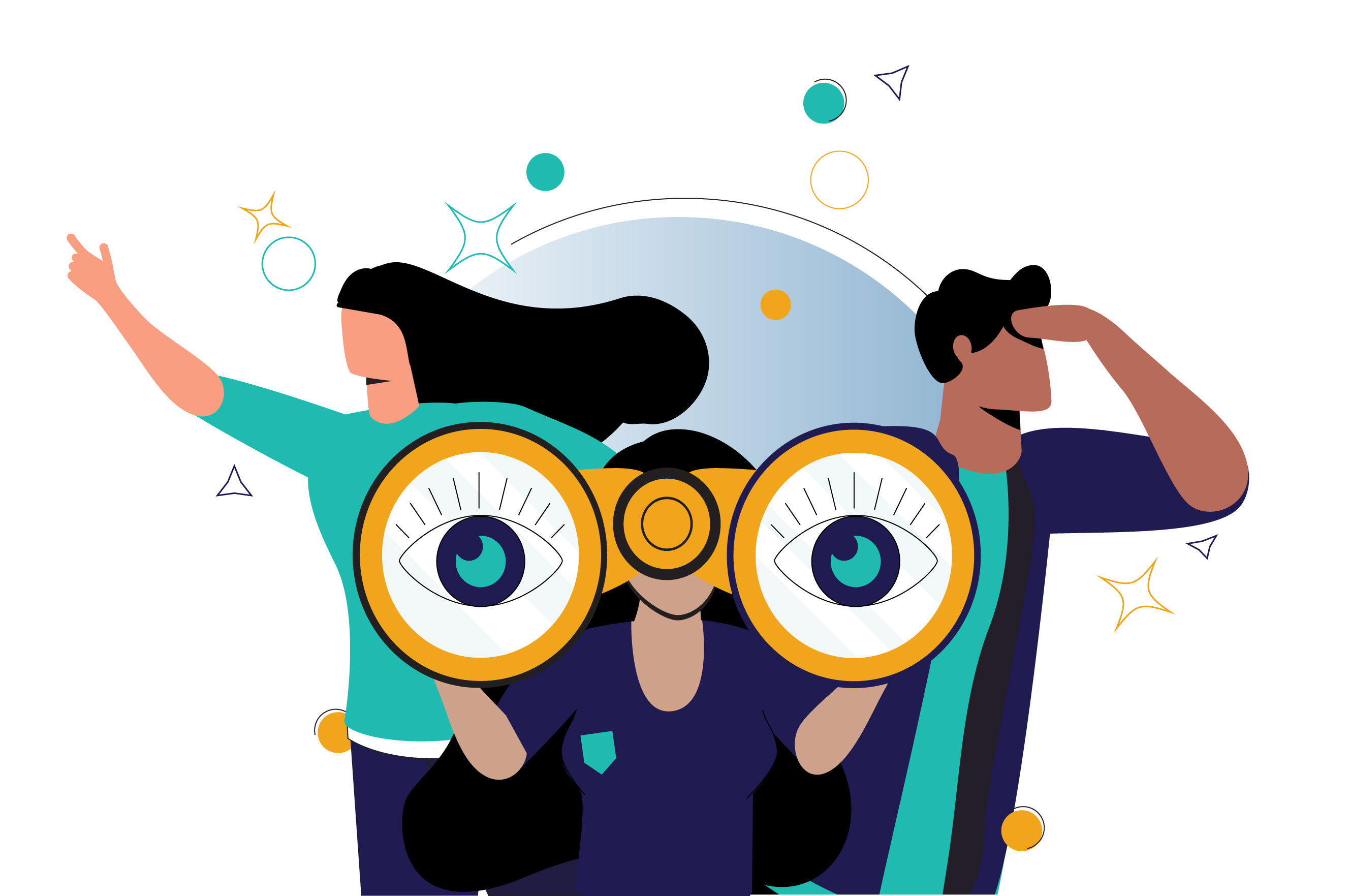 new homeowner with large binoculars looking forward to no longer renting a